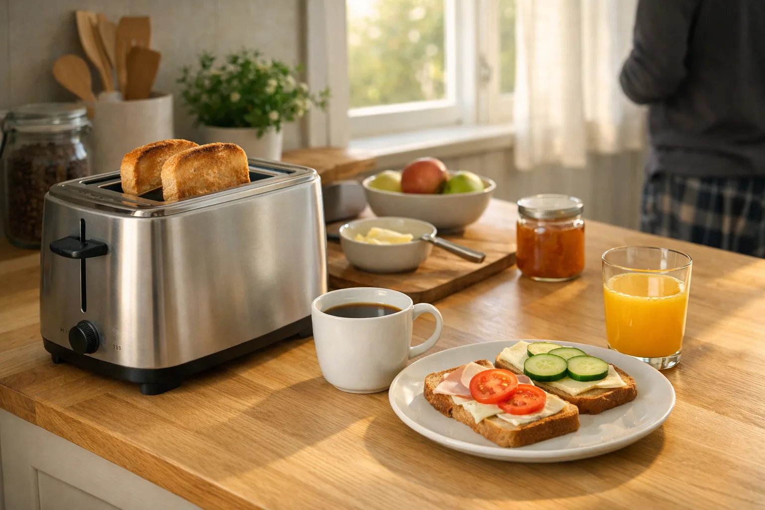 Brödrost på frukostbordet.