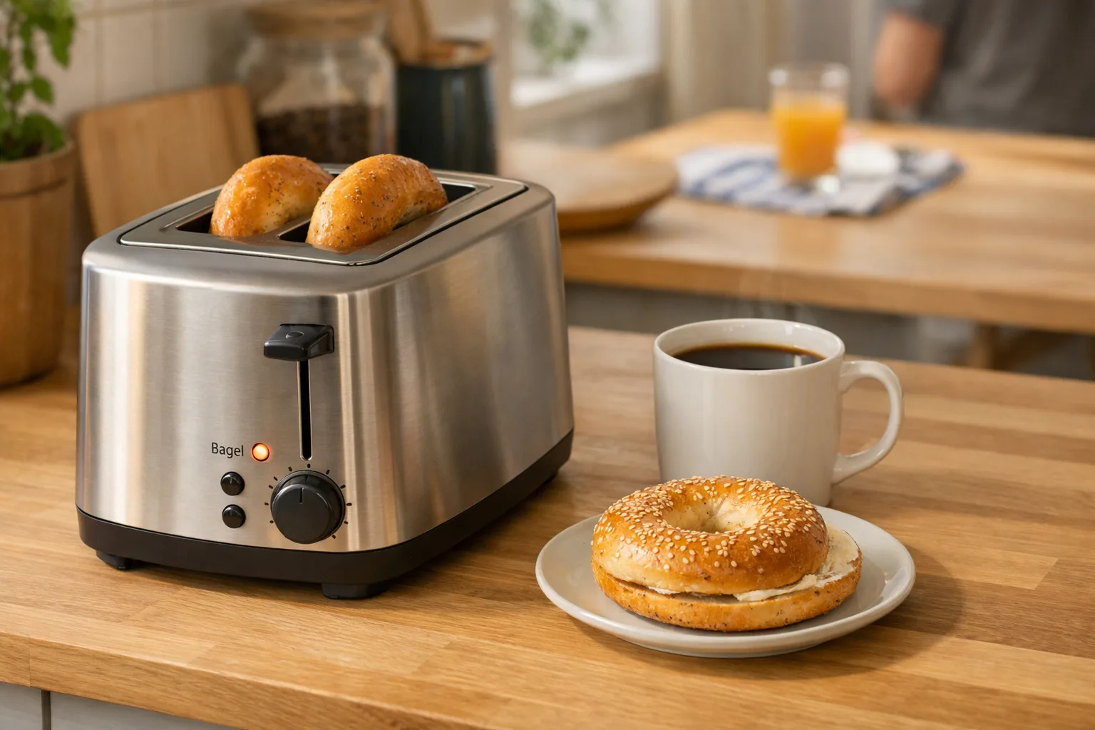 Brödrost med en bagel.