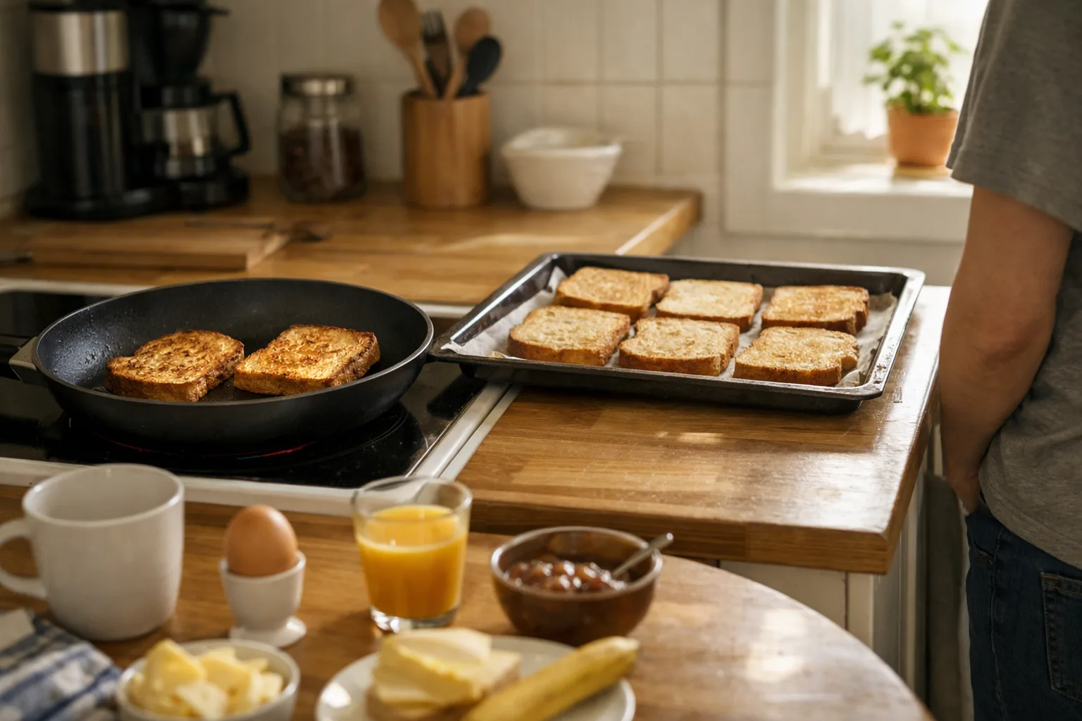 Bröd som rostas i stekpanna.